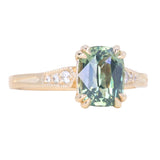 2.60ct Elongated Cushion Cut Untreated Madagascar Sapphire and Diamond Vintage Cathedral Double Prong Ring in 14k Yellow Gold