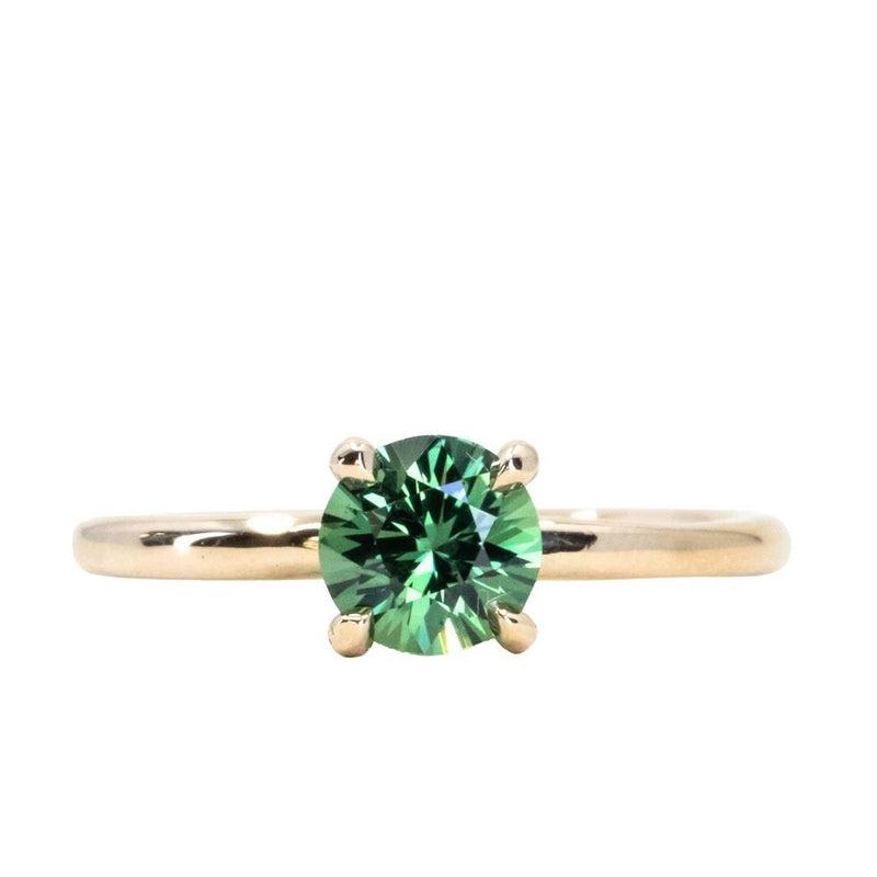 0.98ct Round Green Madagascar Sapphire Classic 4 Prong Solitaire in 14k Yellow Gold