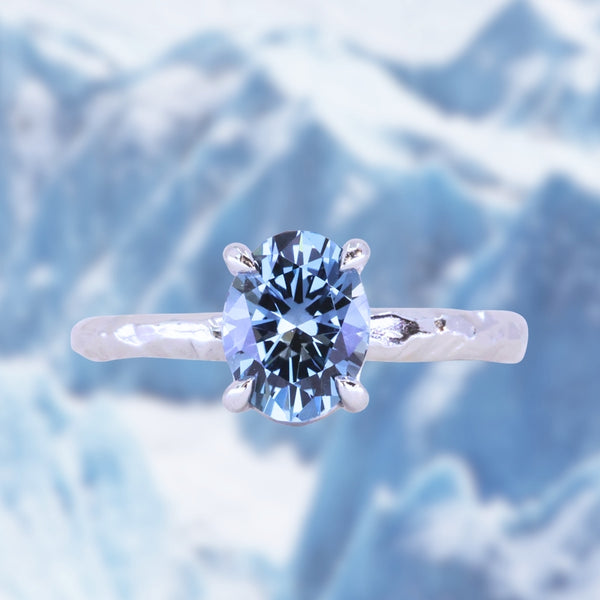 1.67ct Untreated Montana Sapphire Evergreen Carved 4 Prong Solitaire in Platinum