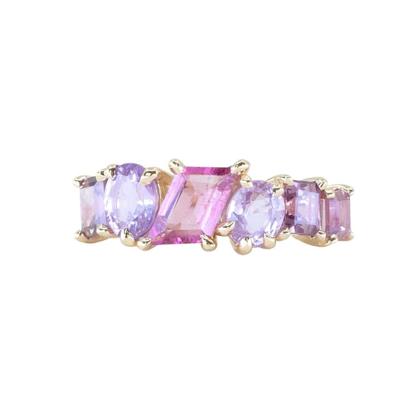 Pink Sapphire, Tourmaline and Spinel Mosaic Ring in 14k Yellow Gold