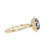 1.70ct Oval Parti Untreated Nigerian Sapphire Antique-Style Diamond Halo Ring in 18k Yellow Gold