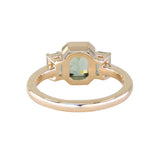 1.29ct Bezel Set Emerald Cut Untreated Montana Sapphire and Montana Sapphire Sides Three Stone Ring in 14k Yellow Gold