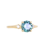 1.62ct Round Teal Green Montana Sapphire and Princess Cut Diamond Rapids Low Profile Ring in 18k Yellow Gold