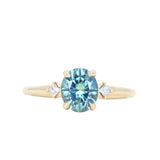 1.77ct Oval Precision Cut Parti Light Teal Montana Sapphire and Princess Cut Diamond Rapids Low Profile Ring in 14k Yellow Gold
