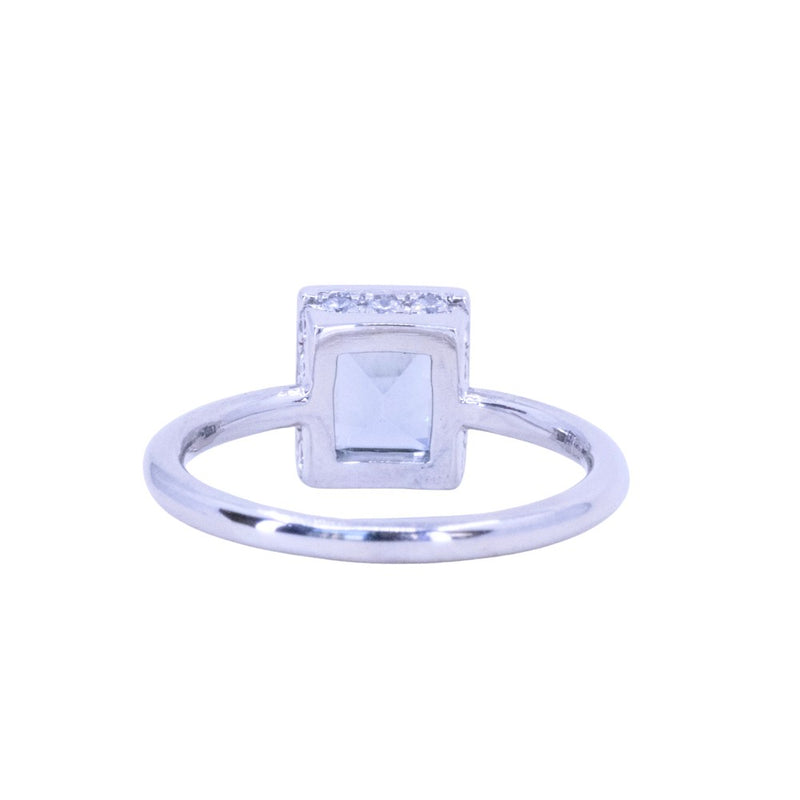 1.21ct Baguette Cut Blue-Grey Spinel and Diamond Low Profile Bezel Hidden Halo Solitaire Ring in Platinum