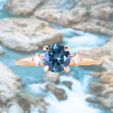 1.14ct Round Deep Blue Montana Sapphire and Princess Cut Diamond Rapids Low Profile Ring in 14k Yellow Gold