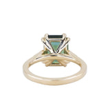 2.96ct Emerald Cut Deep Teal Green Sapphire and Diamond Vintage Cathedral Double Prong Ring in 14k Yellow Gold