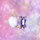 Toi Et Moi 1.84ct Cushion Rose Garnet and Opal Ring in 14k Yellow gold