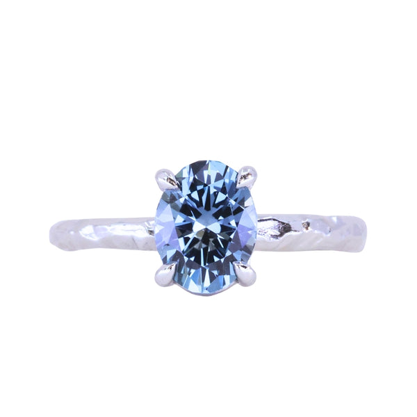 1.67ct Untreated Montana Sapphire Evergreen Carved 4 Prong Solitaire in Platinum