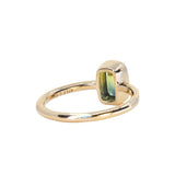 1.11ct Elongated Cushion Australian Parti Sapphire Low Profile Bezel Solitaire Ring with Pavé Set Diamonds in 14k Yellow Gold