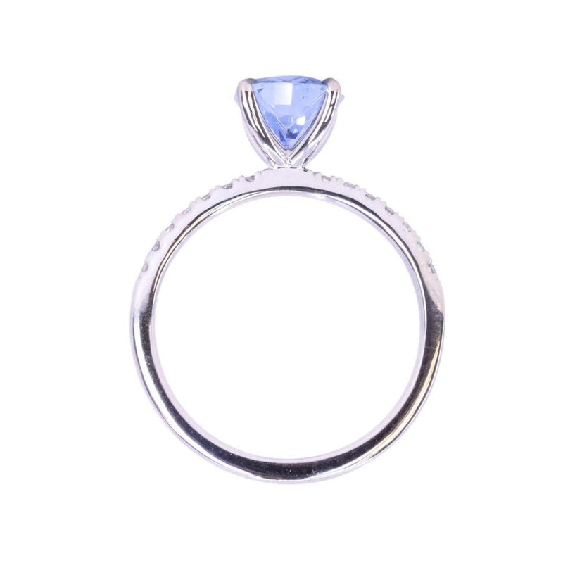2.09ct Oval Madagascar Sapphire and French Set Diamond Solitaire in 14K White Gold