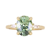 3.50ct Oval Untreated Montana Sapphire and Tapered Baguette Diamond Stackable 4 Prong Ring With Euro Shank in 18k Yellow Gold