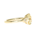 1.50ct Modern Old Mine Cut Oval Diamond Three Stone Ring with Trillion Side Diamonds Compass Set Low Profile Milgrain Antique Ring in 18K Yellow Gold