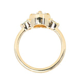 1.59ct Modern Old Mine Cut Oval GIA Diamond Three Stone Ring with Trillion Side Diamonds Compass Set Low Profile Milgrain Antique Ring in 14K Yellow Gold