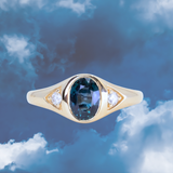 1.51ct Oval Blue Untreated Montana Sapphire Signet Style Ring with Diamonds in 14k Yellow Gold