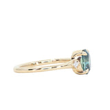1.77ct Oval Precision Cut Parti Light Teal Montana Sapphire and Princess Cut Diamond Rapids Low Profile Ring in 14k Yellow Gold