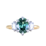 3.0ct Untreated Oval Teal Australian Sapphire and Lab Grown Oval Diamonds in 18k Yellow Gold and Platinum