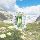 1.98ct Untreated Emerald Cut Parti Nigerian Sapphire Antique-Style Diamond Halo Ring in 14k Green Gold