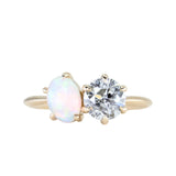 Toi Et Moi 1.16ct Salt and Pepper Diamond and Opal Ring in 14k Yellow gold