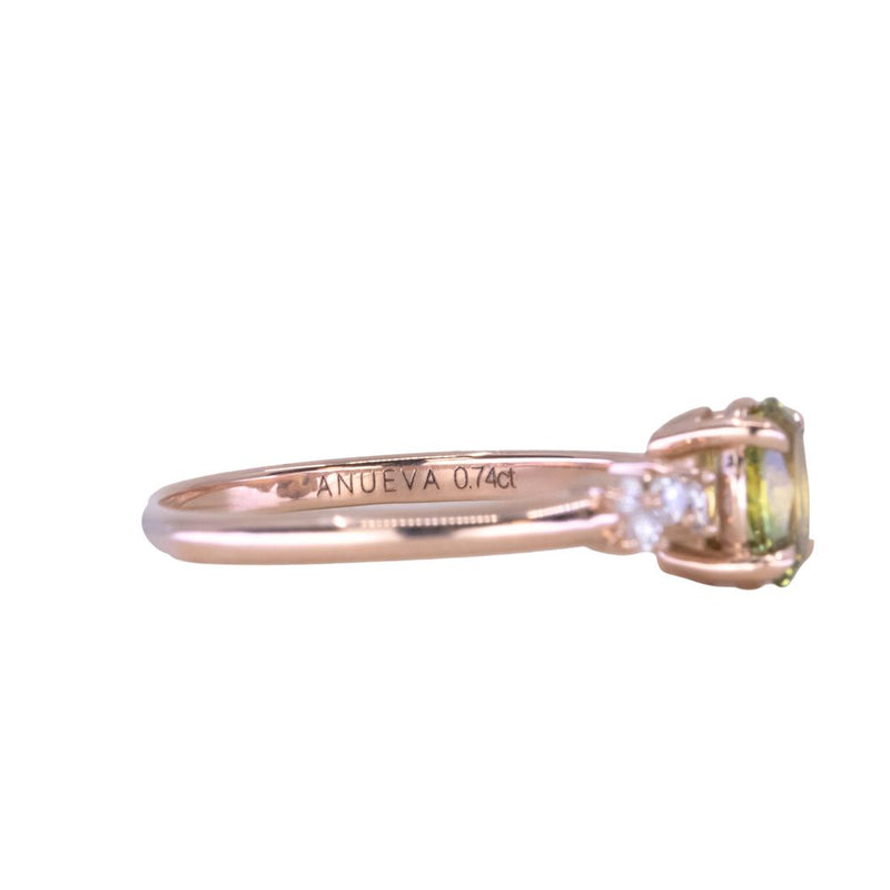 0.74ct Parti Australian Oval Sapphire and Diamond Starry Night Low Profile Solitaire in 14k Rose Gold