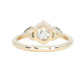 1.10ct Round Old European Cut Diamond and Trillion Madagascar Sapphire Antique Style Compass Set Low Profile Ring with Scallop Details in 14k Yellow Gold