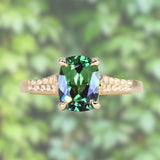 1.98ct Untreated Australian Elongated Cushion Cut Sapphire Vine Cathedral Four Prong Ring in 14k Yellow Gold