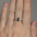 0.72ct Oval Parti Teal Sapphire and Diamond Starry Night Low Profile Solitaire in 14k Yellow Gold