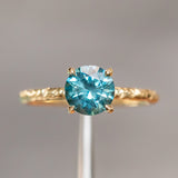 1.54ct Round Montana Sapphire Evergreen Carved Solitaire in 18k Yellow Gold