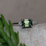 2.61ct Emerald Cut Magadascar East-West Parti Sapphire and Diamond Low Profile Ring in 14k White Gold