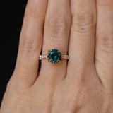 2.54ct Round Teal Sapphire Hidden Halo Solitaire with French Set Diamonds in 18k Yellow Gold