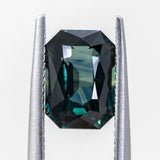 3.07CT EMERALD CUT MADAGASCAR SAPPHIRE, DEEP TEAL WITH COLOR BANDING, 9.36X6.55X4.83MM