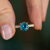 2.54ct Round Teal Sapphire Hidden Halo Solitaire with French Set Diamonds in 18k Yellow Gold