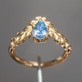 0.85ct Blue Pear Sapphire Pointed Vine Prong Set Ring in 14k yellow gold