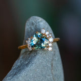 1.75ct Pear Parti Sapphire and Diamond Asymmetrical Cluster Ring in 18k Yellow Gold