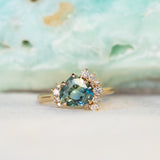 1.75ct Pear Parti Sapphire and Diamond Asymmetrical Cluster Ring in 18k Yellow Gold