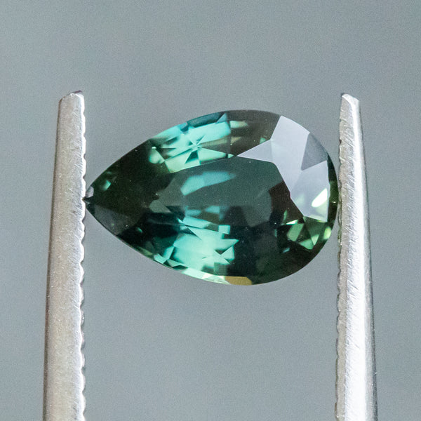 1.62CT PEAR MADAGASCAR SAPPHIRE, COLOR CHANGING TEAL TO PURPLE GREY, 8.96X6.20X8.93MM
