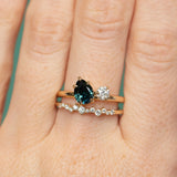 1.02ct Teal Pear Sapphire and Antique Diamond Toi Et Moi Ring in 18k Yellow Gold