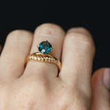 2.25ct Precision Cut Teal Montana Sapphire Four Prong Compass Set Solitaire in 18k Yellow Gold