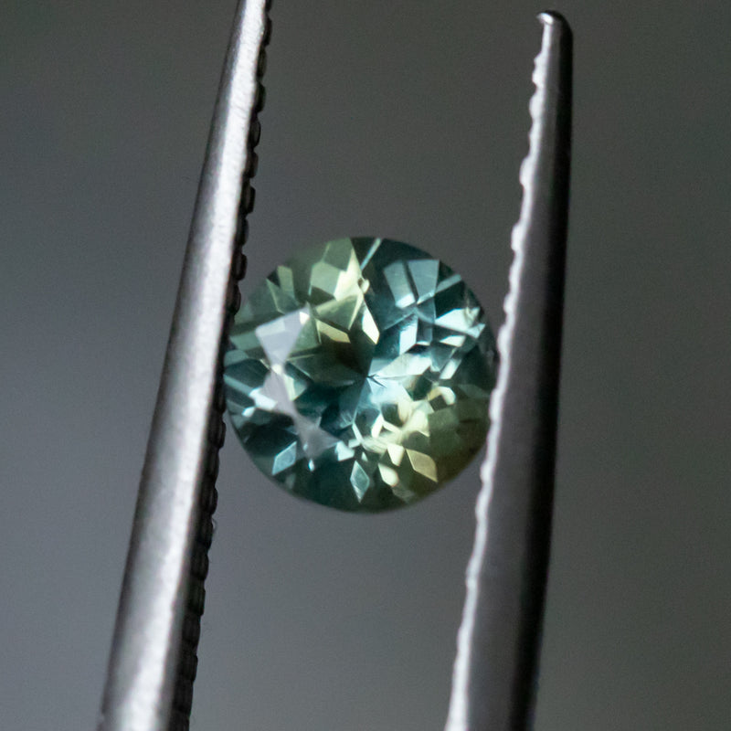 1.15CT ROUND MONTANA SAPPHIRE, MINTY LIGHT GREEN TEAL, 5.8X4MM