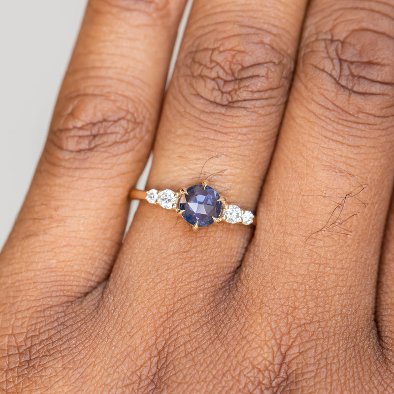 0.74ct Ceylon Blue Rosecut Sapphire and Diamond 6 Prongs Low Profile Ring in 14k Yellow Gold