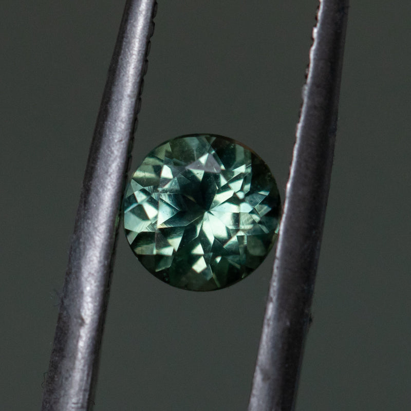 1.08CT ROUND MONTANA SAPPHIRE, MINTY LIGHT GREEN TEAL, 5.86X4MM