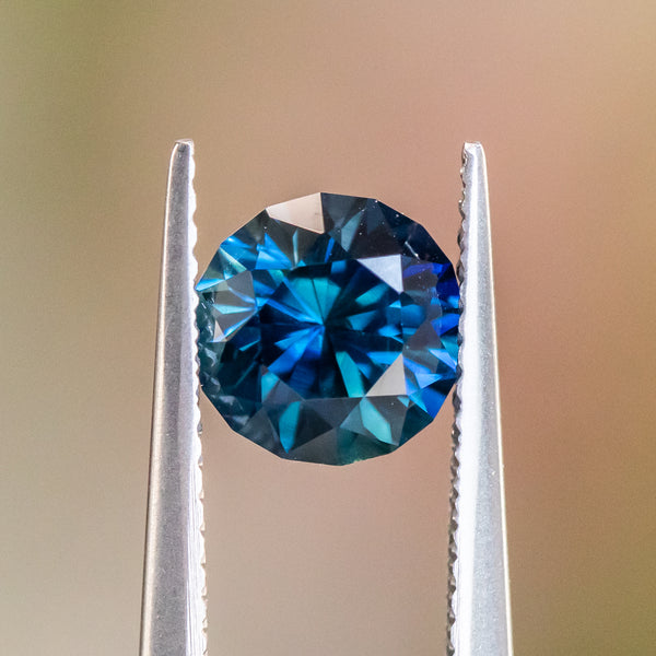 1.78CT ROUND GOMBE SAPPHIRE, DEEP BLUE TEAL, 7.10X4.86MM
