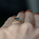 2.32ct Carved Half Moon Montana Sapphire Half Bezel Ring with White Diamonds 14k Yellow Gold