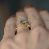 1.50ct Precision Cut Minty Teal Montana Sapphire and Diamond ring in 14k Yellow Gold