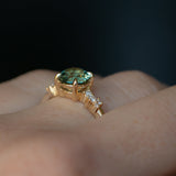 1.50ct Precision Cut Minty Teal Montana Sapphire and Diamond ring in 14k Yellow Gold