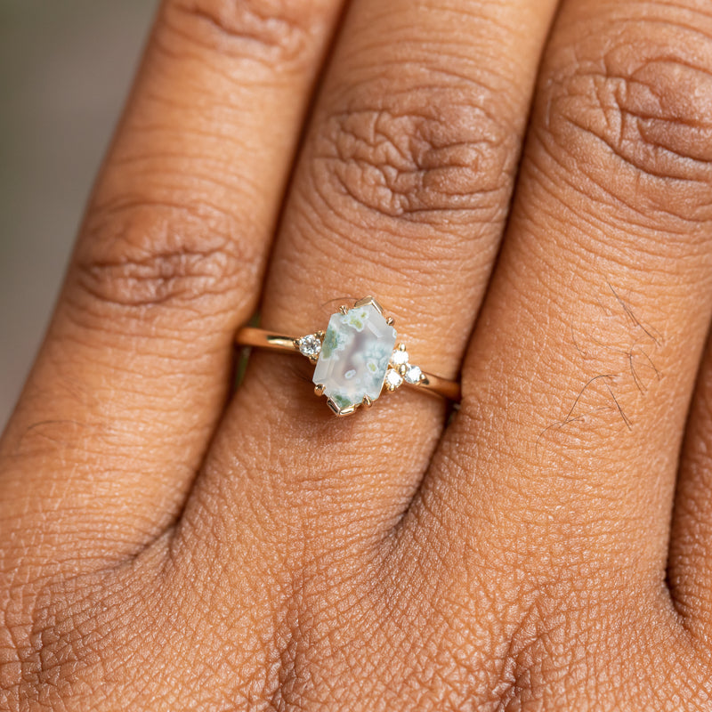 Vintage Kite Cut Green Moss Agate Engagement Ring Set 14K White Gold Marquise Cut Diamond Ring for Women Unique Bridal Wedding Ring Set Gift 1pc Main