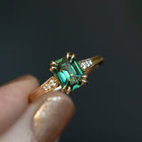 2ct Emerald Cut Green Sapphire and Diamond Vintage Cathedral Double Prong Ring in 18k Yellow Gold