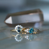 0.44ct African Parti Sapphire Low Profile Diamond fan ring in 14k Yellow Gold