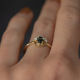 0.44ct African Parti Sapphire Low Profile Diamond fan ring in 14k Yellow Gold