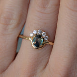 0.44ct African Parti Sapphire Low Profile Diamond fan ring in 14k Yellow Gold